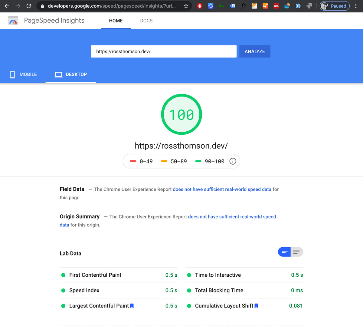 PageSpeed Insights Result